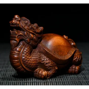 Archaize seiko Käsitsi nikerdatud pukspuu dragon kilpkonn töölaua kaunistus väikelaevad kuju
