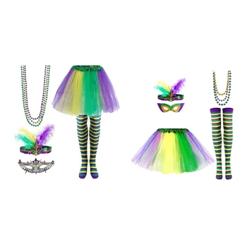 Mardi Gras Kostüüm Tarvikud Carnival Pidu Litrid Peapael Pärlitega Kaelakee Seelik Rasva teisipäev Tilk laevandus