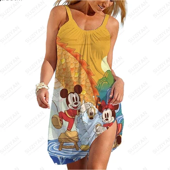 Moe Uus 3D Trükitud Beach Kleit Lahti Sun Kleit Disney Varrukateta Seksikas Suvel Rannas Kleit Juhuslik Lõdvalt ümber Kaela Rihm Kleit
