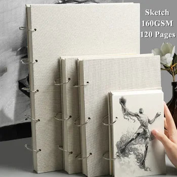 Retro Sketchbook Linen Hardcover 8K/16K/32K Lahtised Lehed Paksenema 120 Lehekülge 160 GSM Märkmik, Pliiats, Akvarell Maali Kunst Pakkumise