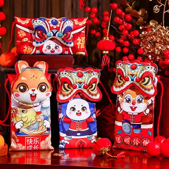 Riie Punased Ümbrikud Armas Jänes Hongbao jaoks 2023 Hiina Uus Aasta Kevadel Festival Punane Tasku Õnnelik Raha Paketid Kingitus Kotid