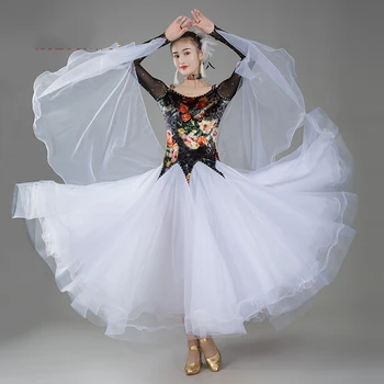 Uus Tantsusaal Ladina Tantsu Kostüüm Seksikas Trükkimine/Lõng, Pika Varrukaga, Kanna Kleit Kaasaegne Flamenco Tantsu-Kleidid Naistele